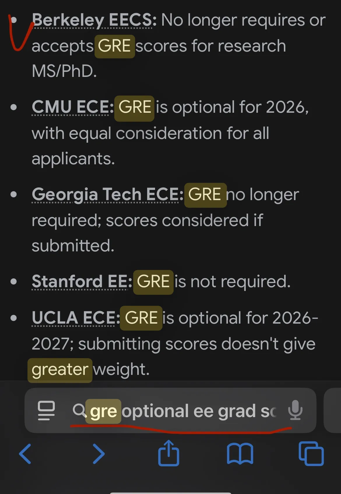 頂尖電機系 GRE 政策：Berkeley EECS 不再接受、CMU ECE 2026 optional、Georgia Tech ECE 不再要求、Stanford EE 不要求、UCLA ECE 2026–2027 optional 且繳交不加分
